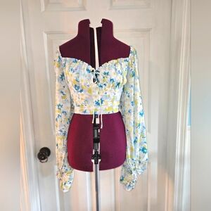 Ruby Sees Spring Floral Shirred Faux Corset Crop Top